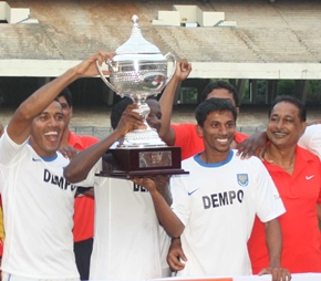 Dempo players with the trophy after winning the I-League this season