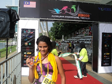 Swapnali after crossing the finish line