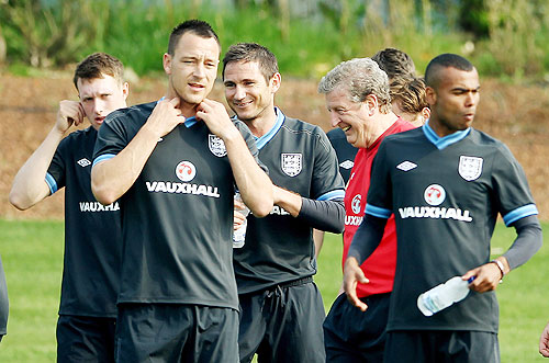 (From left) John Terry, Frank Lampard, Roy Hodgson and Ashley Cole during an England Training Session