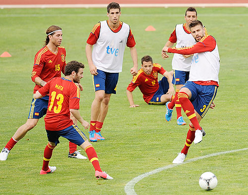 The Spain football team at a training session