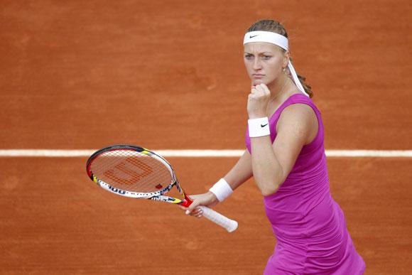 Petra Kvitova of the Czech Republic reacts during her quarter-final match against Yaroslava Shvedova of Kazakhstan