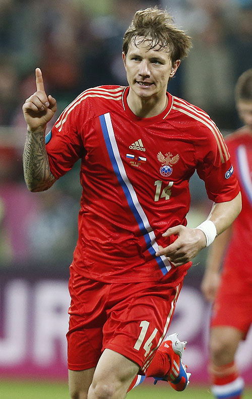 Russia's Roman Pavlyuchenko celebrates after scoring against Czech Republic