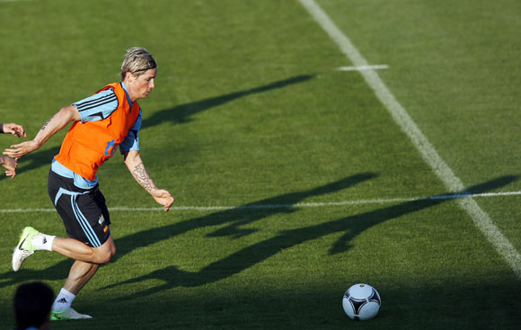 Spain's Fernando Torres attends a training session at Gniewino