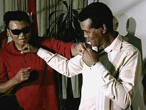 Former boxing champion Muhammad Ali (L) playfully boxes with Cuban former amateur heavyweight Teofilo Stevenso