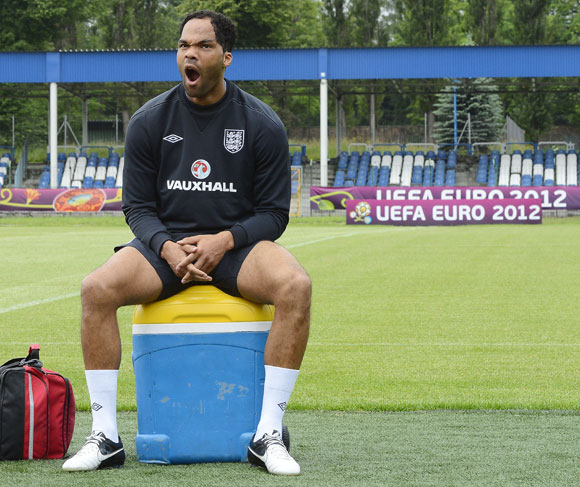 England soccer player Joleon Lescott yawns during a training session during the Euro 2012 at the Hutnik stadium in Krakow