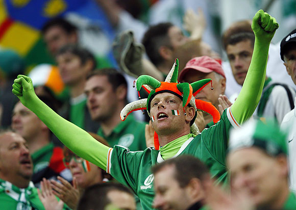 Irish soccer fan cheers