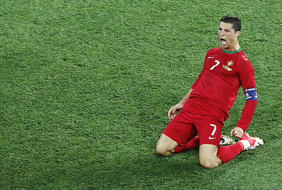 Portugal's Cristiano Ronaldo celebrates after scoring against Netherlands