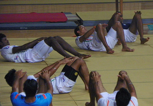 Indian hockey players during core training
