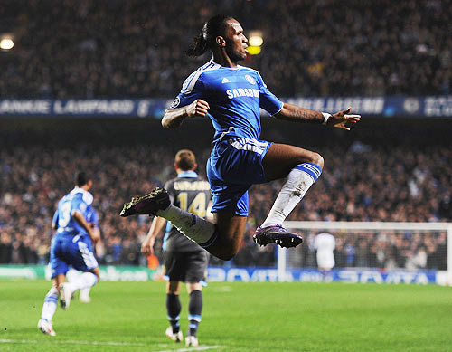 Didier Drogba of Chelsea celebrates as he scores their first goal