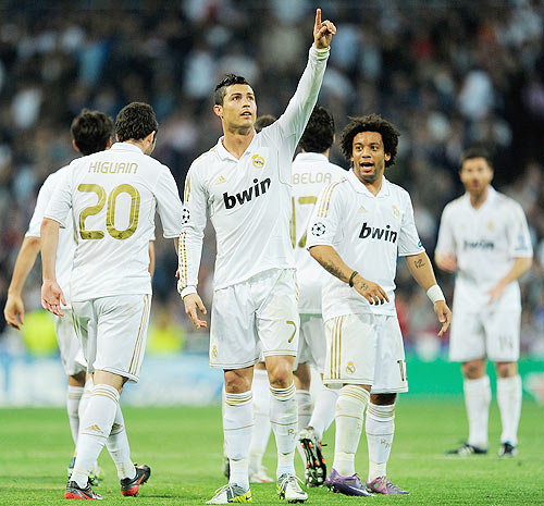 Cristiano Ronaldo celebrates with team-mates