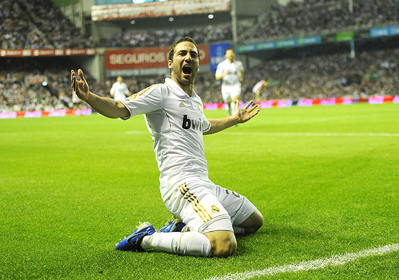 Real Madrid's Gonzalo Higuain celebrates after scoring against Athletic Bilbao on Wednesday