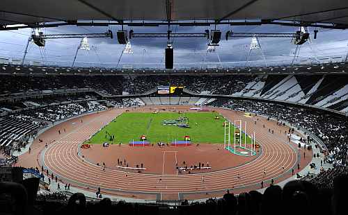 Athletes take part in the BUCS Outdoor Athletics Championships at the Olympic Stadium in London