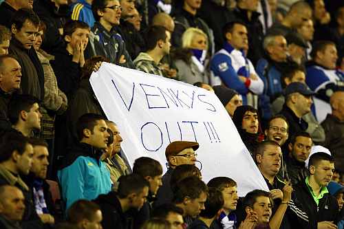 Blackburn fans protest against the owners Venky's and manager Steve Kean during the Barclays Premier League match