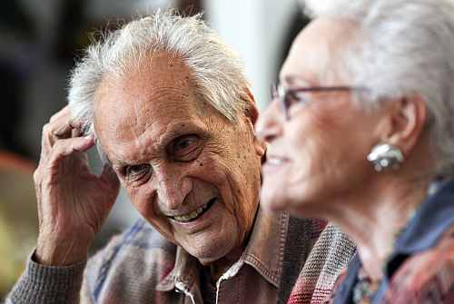 Ottavio Missoni sits with his wife Rosita at their house in Sumirago