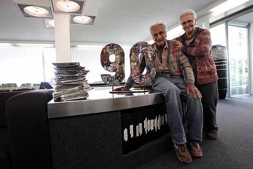 Ottavio Missoni poses with his wife Rosita at their company headquarters in Sumirago