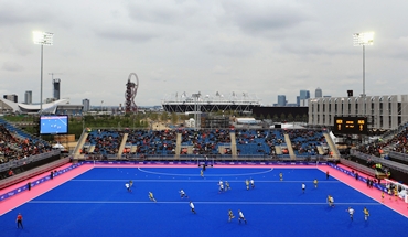 A general view of the blue turf at the LOCOG Test Event for London 2012 at Riverbank Arena - Hockey Centre