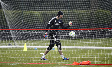 Chelsea's goalkeeper Petr Cech during a team practice session