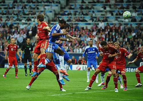 Didier Drogba of Chelsea scores his team's first goal during UEFA Champions League Final between FC Bayern Muenchen and Chelsea