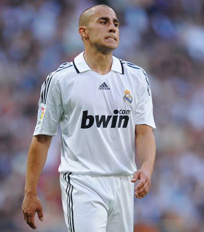 Fabio Cannavaro of Real Madrid reacts during the La Liga match between Real Madrid and Barcelona at the Santiago Bernabeu Stadium on May 2, 2009 in Madrid, Spain. Barcelona won the match 6-2