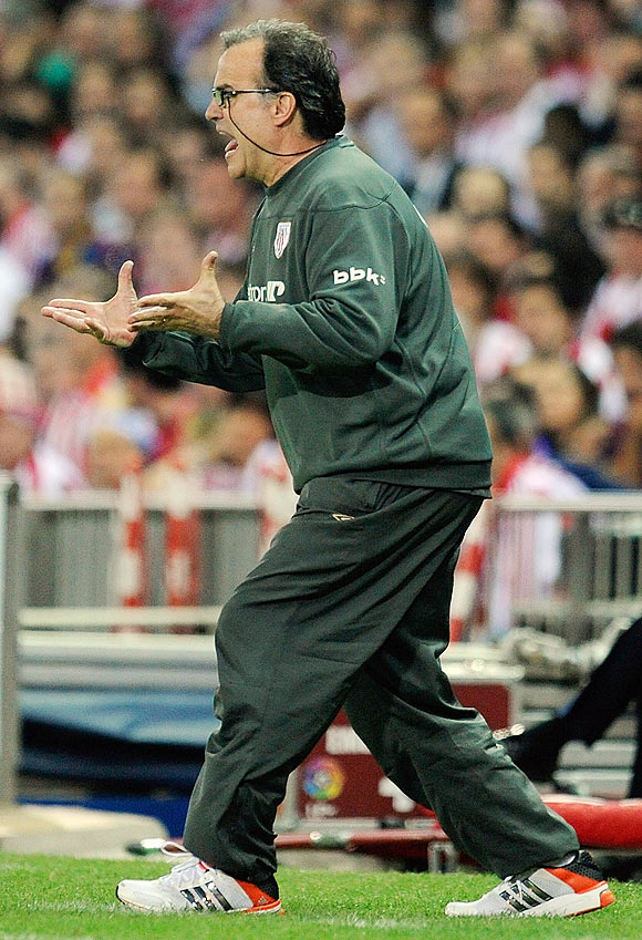 Athletic Bilbao head coach Marcelo Bielsa reacts during the King's Cup final