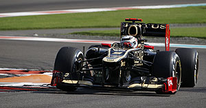 Lotus F1 Formula One driver Kimi Raikkonen of Finland drives