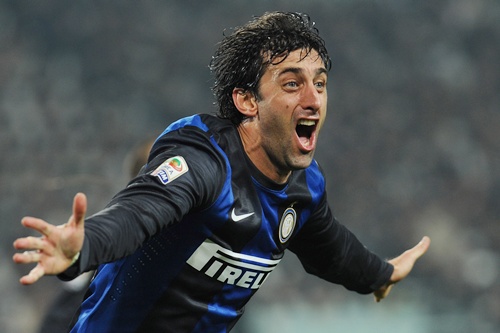 Diego Milito of FC Internazionale Milano celebrates