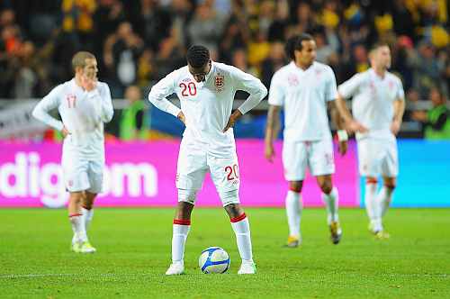 Daniel Sturridge of England looks dejected after the 3rd goal for Sweden during the international friendly match between Sweden and England