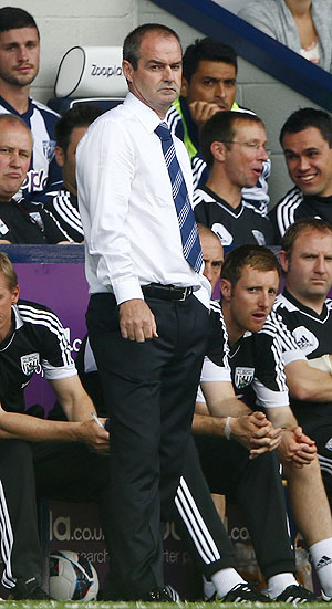 West Bromwich Albion's manager Steve Clarke watches from the sidelines
