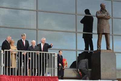 Manchester United's manager Ferguson attends unveiling of his sculpture at Old Trafford stadium in Manchester