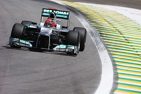 Michael Schumacher of Mercedes GP in action during the Brazilian GP