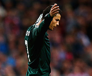 Real Madrid's Cristiano Ronaldo celebrates after he scoring against Ajax Amsterdam on Wednesday