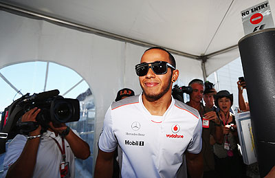 Lewis Hamilton arrives at the Suzuka circuit on Wednesday