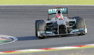 Mercedes's Michael Schumacher drives during the Japanese F1 Grand Prix on Sunday