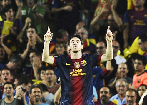 Barcelona's Lionel Messi celebrates