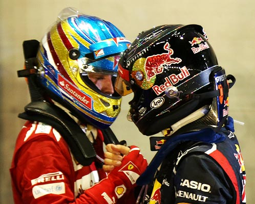 Sebastian Vettel (right) with Fernando Alonso