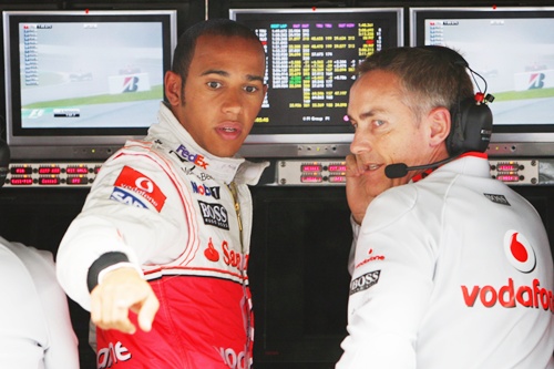 Lewis Hamilton (left) of Great Britain Martin Whitmarsh