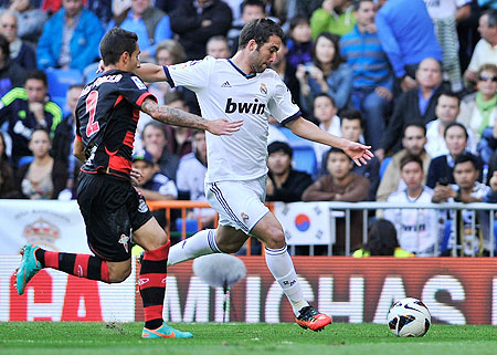 Gonzalo Higuain of Real Madrid scores against Celta Vigo