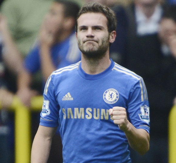 Chelsea's Juan Mata celebrates after scoring a goal against Tottenham Hotspur