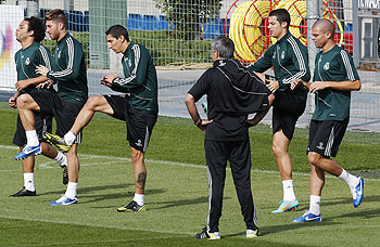 Real Madrid players at a training session