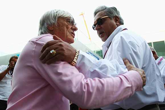 Vijay Mallya (right) with Bernie Ecclestone