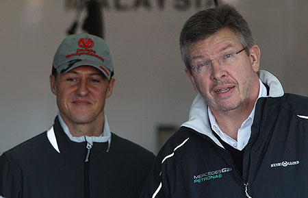 Mercedes GP Team Principal Ross Brawn and driver Michael Schumacher