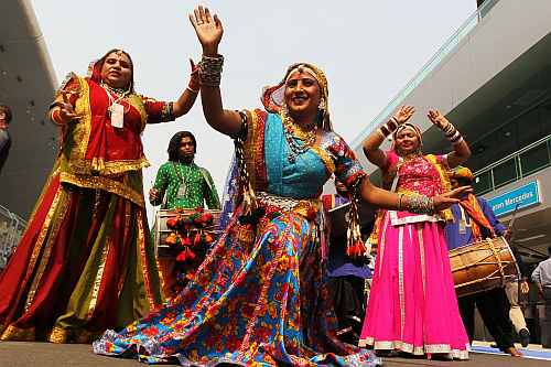 Local dancers perfrom at the Buddh International Circuit