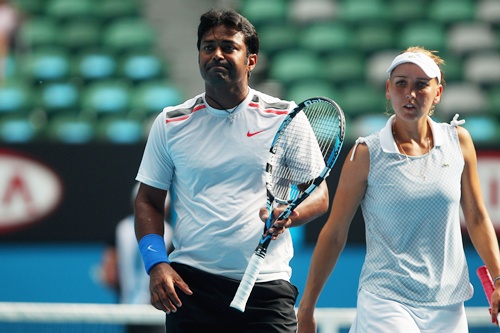 Elena Vesnina of Russia and Leander Paes of India