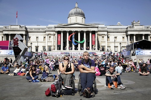 Wheelchair users watch the Paralympic Games