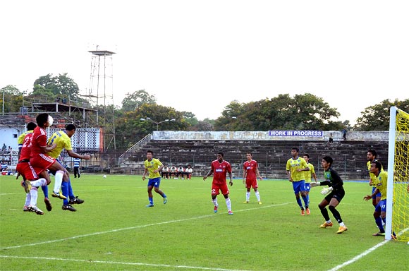 Action from the match between Mumbai FC and Shillong Lajong at Keenan Stadium