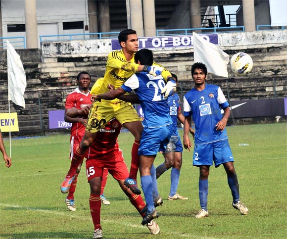 Action from the match bertween Pune FC and United Sikkim