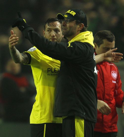 Borussia Dortmund's Julian Schieber and coach Juergen Klopp (R)