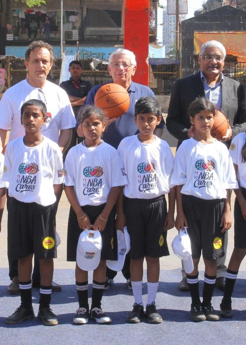 David Stern, Manjit Singh and Spacie with kids from Magic Bus