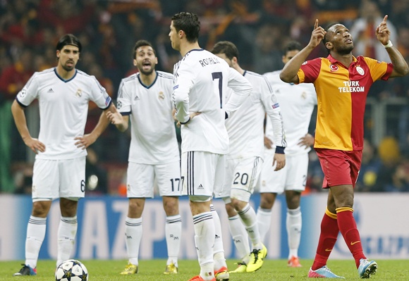 Galatasaray's Didier Drogba (right) celebrates after scoring a goal