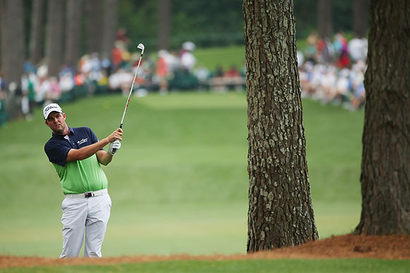 Marc Leishman of Australia hits the ball from the 17th hole during the first round of the 2013 Masters Tournament at Augusta National Golf Club on April 11, 2013 in Augusta, Georgia on Thursday